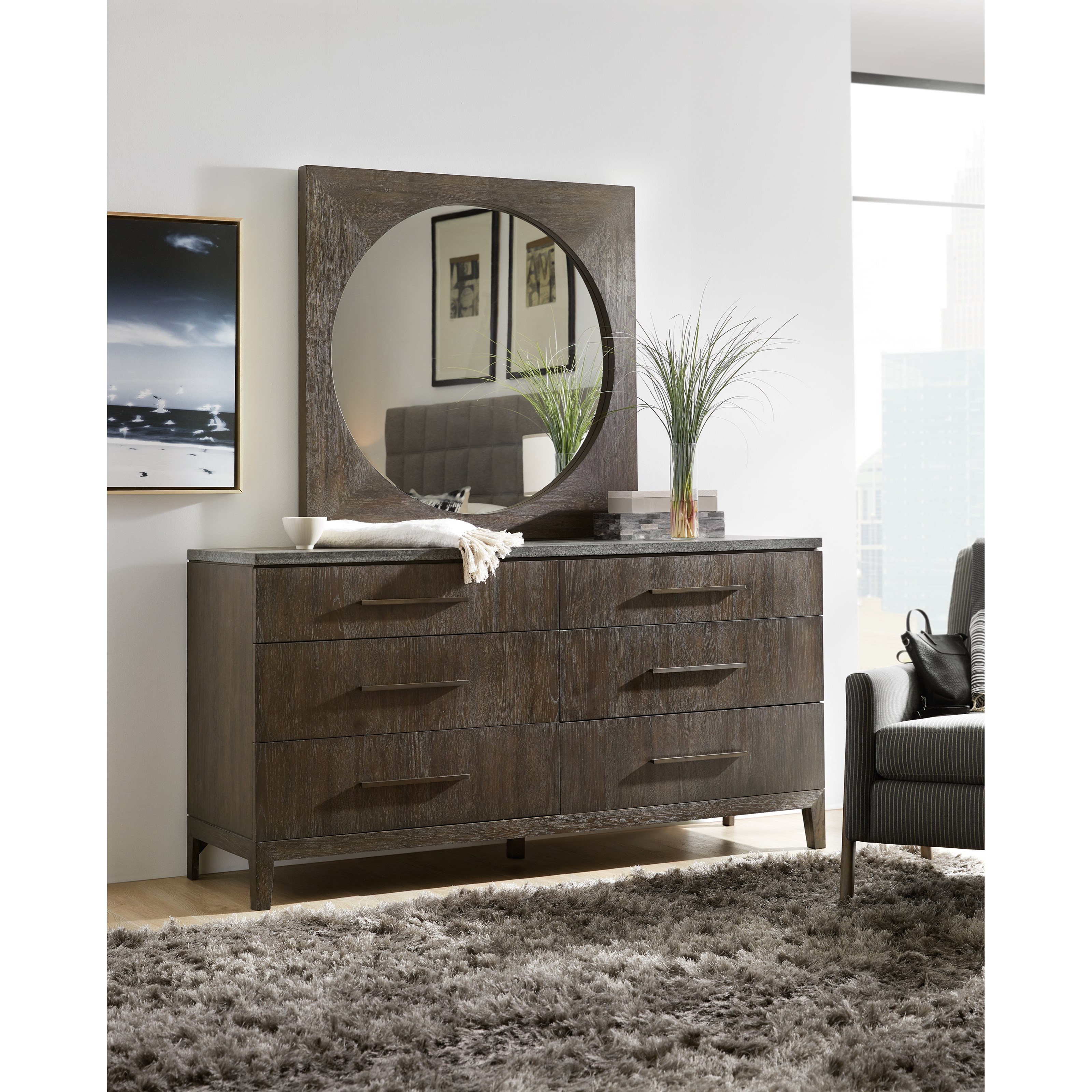 Miramar Aventura 6 Drawer Dresser and Square Mirror Set Williams